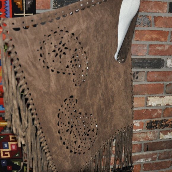 Brown Boho Faux Suede Laser Cut Hippie Fringe Vest Waistcoat Festival Unisex O/S - Picture 5 of 9